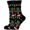 Black mid-calf Christmas socks with red Santa hat and green gift box patterns - 37-44 / Gift Hat and Lights