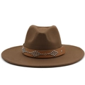 Detail of a brown wool fedora hat featuring a leather band with silver metal studs - M (56-58cm) / Khaki