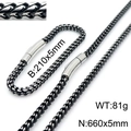 Vintage black titanium steel chain set with necklace, bracelet, and silver magnetic clasp - Brushed Black 5mm Set