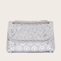 Silver sunflower evening clutch bag featuring sparkling rhinestones and metal chain strap - Silver