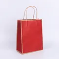 Vertical red kraft paper shopping bag with twisted rope handles and reinforced wide bottom - Burgundy Cow-print Frame; 15*8*21 (small Vertical)