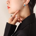 Pendientes de turquesa y anillo de gema marrón estilo francés en acabado plata - Pendientes de turquesa azul color acero