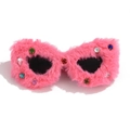 Pink plush cat eye sunglasses with colorful rhinestones for Christmas party events - Rose Red