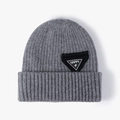 Winter rib-knit beanie in medium grey with double-layer warmth and Happy patch - One Size / Dark Gray