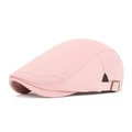 Men's light pink cotton canvas flat cap with adjustable bronze metal buckle - Pink