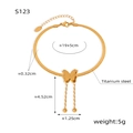 Technische Ansicht der vergoldeten Titanstahl-Fußkette mit Schmetterlingsquaste und Maßen - 19+5cm / Gold