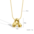 Detailed view of gold puff letter A pendant with 45cm chain and size measurements - Letter A