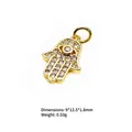 Golden Hamsa Hand pendant with white zircon pavé, 9x12.5mm jewelry accessory for necklaces - Hamsa Hand