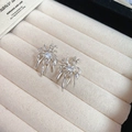 Pendientes de flor plateados con circonitas brillantes y una perla central elegante - 62# Poste de pendiente de plata - Plata