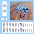 French blue butterfly press-on nails with blue rhinestones on long coffin shape - Z759 Matte Butterfly