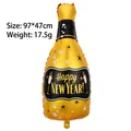 Champagne bottle Happy New Year foil balloon in gold and black, size 97x47cm - Gold Base New Year Wine Bottle Balloon