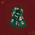 Dark green knitted winter scarf with white snowman patterns on festive red background - Green Xmas Snowman