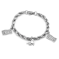 Silver bead chain bracelet with dollar bill and galloping horse charms in polished steel - Link Chain with Dollar and Horse Pendants