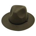 Detailed macro shot of the dark olive green fedora with black leather band and metal buckle - Kids Flat Brim (54cm) / Army Green