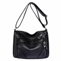 Borsa a tracolla da donna in ecopelle nera con cerniere multiple e trama martellata - Stile 2 / Nero