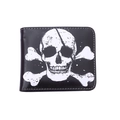 Short bifold wallet for men with pirate skull and crossbones print in black faux leather - White Jaw Skull Style