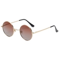 Retro round polarized sunglasses with gold metal frames and brown gradient lenses - Gold Frame Gradient Tea Lens C16
