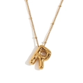 Balloon letter R pendant necklace in 18K gold plated stainless steel with bead chain - Gold - Letter R