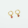 Chic gold heart hoop earrings with vibrant red zircon crystals for elegant style - Red