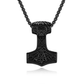 Vintage Nordic Viking Thor's Hammer necklace in black stainless steel for men - Black Necklace Set With Box Chain