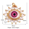 Goldener Evil Eye Anhänger mit rosa Iris und Kristallen, 21 mm Breite Variante - M86-C1 Auge Eingesetzter Runder Stil / Rosa
