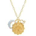 Libra zodiac coin necklace with opal crescent moon and micro-p鑲ed cubic zirconia pendant - Libra