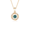 Rose gold necklace with a dancing blue-green moissanite stone in a round pendant - 925 Silver / Rose Gold Color Blue Green Moissanite