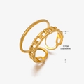 Adjustable 18K gold plated stainless steel double layer ring with cuban chain design - Gold Ring 024
