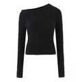 Ensemble pull torsadé noir ajusté pour femme avec haut à épaules dénudées élégant - S / Tops / Noir