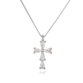Collar de plata S925 con colgante de cruz de circón pera sobre cadena de caja - Cruz Grande / Oro Blanco