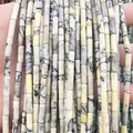 4x13mm bamboo-shaped natural stone beads with marble textures for DIY jewelry - 4x13mm Tube/Strand / Natural Black Network Stone