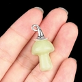 Natural light green jadeite mushroom pendant with silver metal loop for DIY jewelry making - Silver Cap / Luminous Stone (Synthetic)