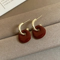 Vintage style gold earrings with dark red petals in a C-shaped hook design - 61# Silver Earring Post Gold Red Vintage Drip Glaze Pendant