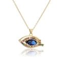 Dettaglio del ciondolo occhio con zircone blu marquise e pietre multicolore - Collana Oro / Zirconia Marquise Blu Scuro (21470)