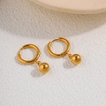Elegant 18k gold plated titanium steel hoop earrings with round ball drop charms - Gold Sphere Ball Pendant Earrings