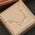 Detail of gold chain with pink and cyan enamel hearts and gold star charms on a jewelry box - Star and Heart Style (5#)
