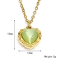Vintage cat eye stone heart pendant necklace in 18k gold plated titanium steel - Gold Lake Green Cat Eye Stone