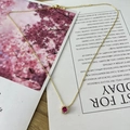 Gold necklace with circular pendant featuring a red center stone and white crystals - July Rose Red