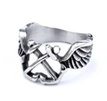 Bague punk en acier inoxydable au style nautique avec deux ancres et ailes en fini argent - US 10 / Argenté