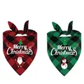 Set of red and green plaid Christmas pet bandanas with Santa and Snowman prints - Set - Red Santa + Green Snowman