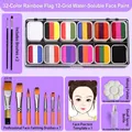 32-color 12-grid water-based body face paint kit with professional brushes and template - 32 Colors Flag Palette [9-Piece Starter Set]
