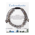 Verstelbare armband van natuurlijke labradoriet met zwart koord op displaykaart - Labradoriet Stijl (FK2283) / 19cm