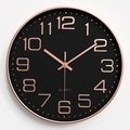 Modern 12-inch round wall clock with black dial and rose gold numbers for home decor - Rose Gold Frame Black Dial Rose Gold
