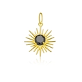 Elegant S925 silver sun pendant in gold finish with a black faceted center gemstone - 18K Gold-Sun
