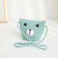 Mint green straw woven crossbody bag for kids featuring a cute bear pattern design - Crossbody Bag / Mint Green (Bag)