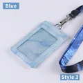 Blue marble texture PU leather ID card holder with matching lanyard and clear window Style 3 - Heat Transfer Lanyard Set / Light Blue