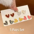 5-pair heart earring set with colorful enamel heart studs and gold-plated borders - 5 Pairs Set-Multicolor Heart (1#)