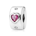 S925 sterling silver cylinder bead with pink heart stone and crystals for bracelets - 925 Sterling Silver / Pink Heart Clip