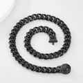 Collier chaîne cubaine noire 13mm avec finition brillante et fermoir circulaire unique - Noir avec boucle lisse