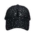 Detailed close-up of breathable black lace mesh fabric with white floral embroidery - Black (Black-Flower Mesh Cap)